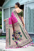 Rani Pink Paithani Patola Silk Saree With Blouse Piece