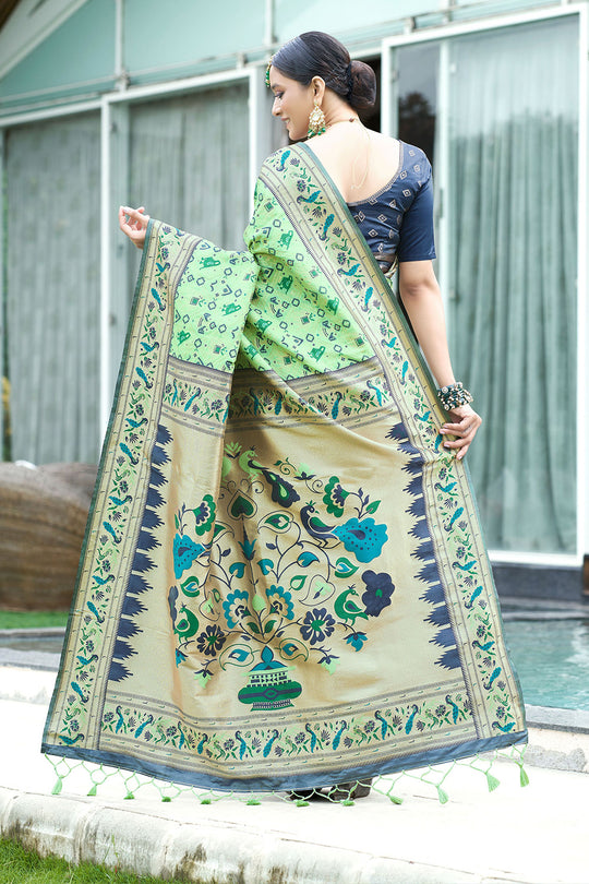 Pista Paithani Patola Silk Saree With Blouse Piece