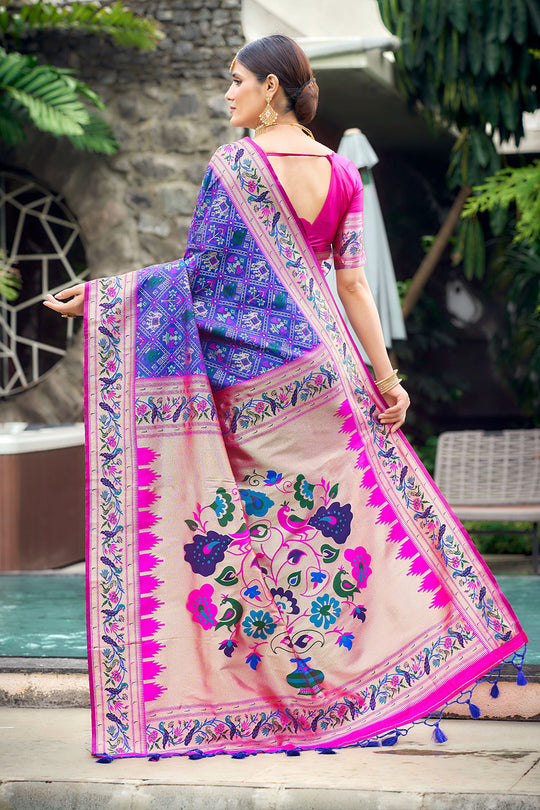 Purple Paithani Patola Silk Saree With Blouse Piece