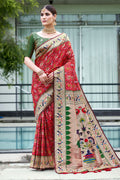 Red Paithani Patola Silk Saree With Blouse Piece