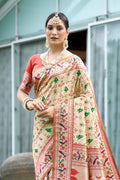 Off White Paithani Patola Silk Saree With Blouse Piece