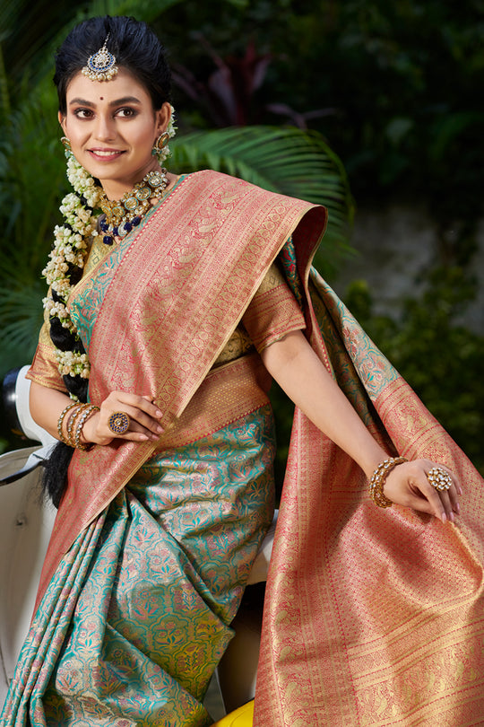 Ocean Blue South Silk Saree