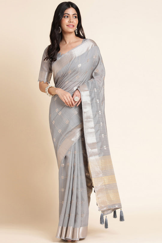Grey Organza Silk Saree With Blouse Piece
