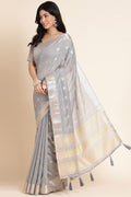 Grey Organza Silk Saree With Blouse Piece