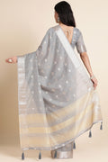 Grey Organza Silk Saree With Blouse Piece
