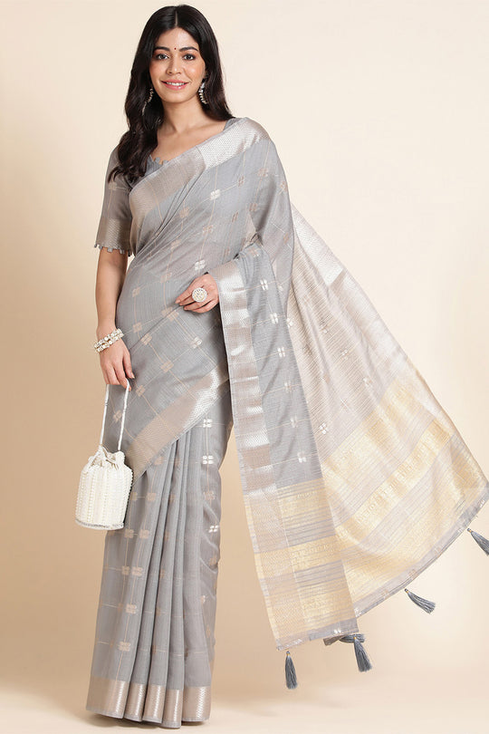 Grey Organza Silk Saree With Blouse Piece