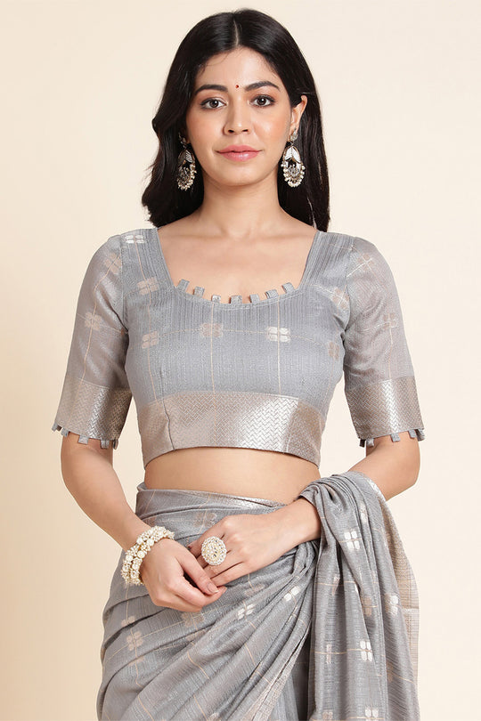 Grey Organza Silk Saree With Blouse Piece