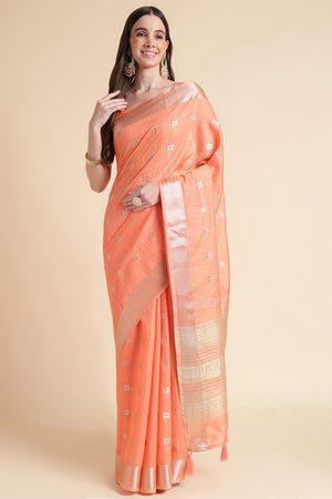 Orange Organza Silk Saree With Blouse Piece