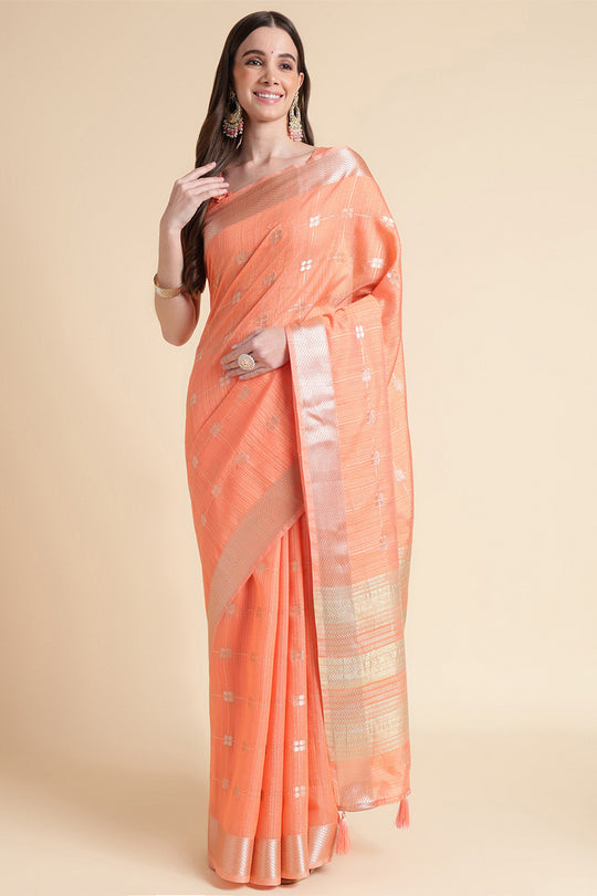 Orange Organza Silk Saree With Blouse Piece