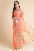 Orange Organza Silk Saree With Blouse Piece