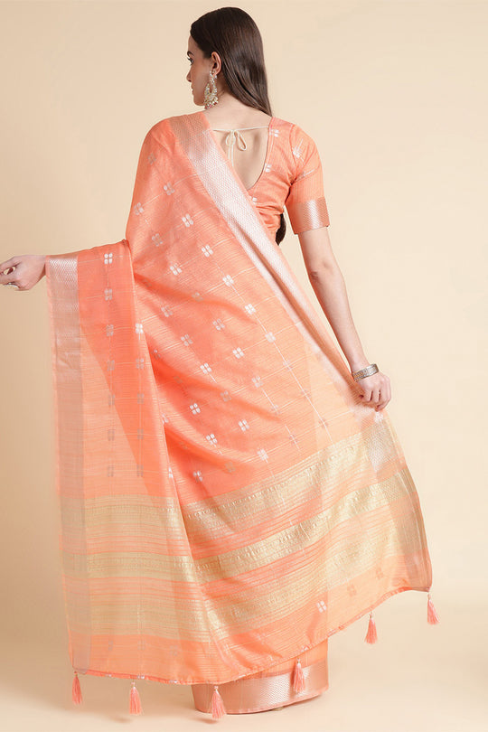 Orange Organza Silk Saree With Blouse Piece