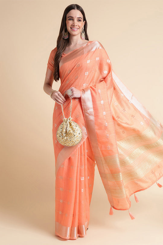 Orange Organza Silk Saree With Blouse Piece