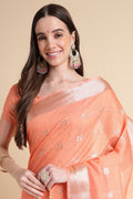 Orange Organza Silk Saree With Blouse Piece