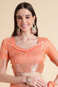 Orange Organza Silk Saree With Blouse Piece