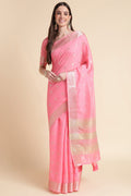 Pink Organza Silk Saree With Blouse Piece