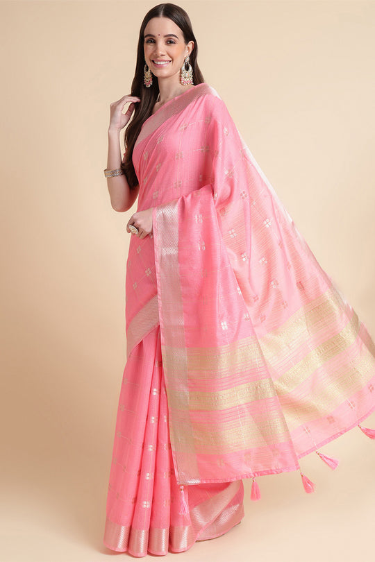 Pink Organza Silk Saree With Blouse Piece