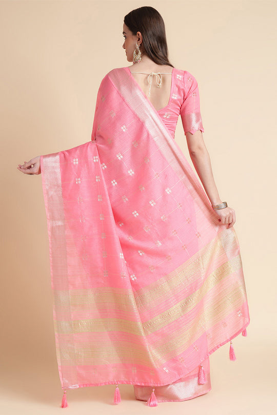 Pink Organza Silk Saree With Blouse Piece