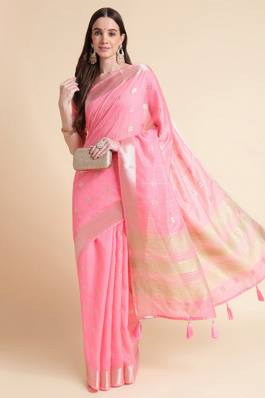 Pink Organza Silk Saree With Blouse Piece