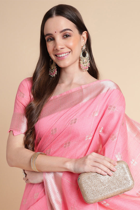 Pink Organza Silk Saree With Blouse Piece