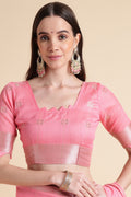 Pink Organza Silk Saree With Blouse Piece