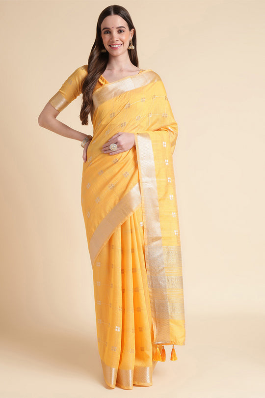 Yellow Organza Silk Saree With Blouse Piece