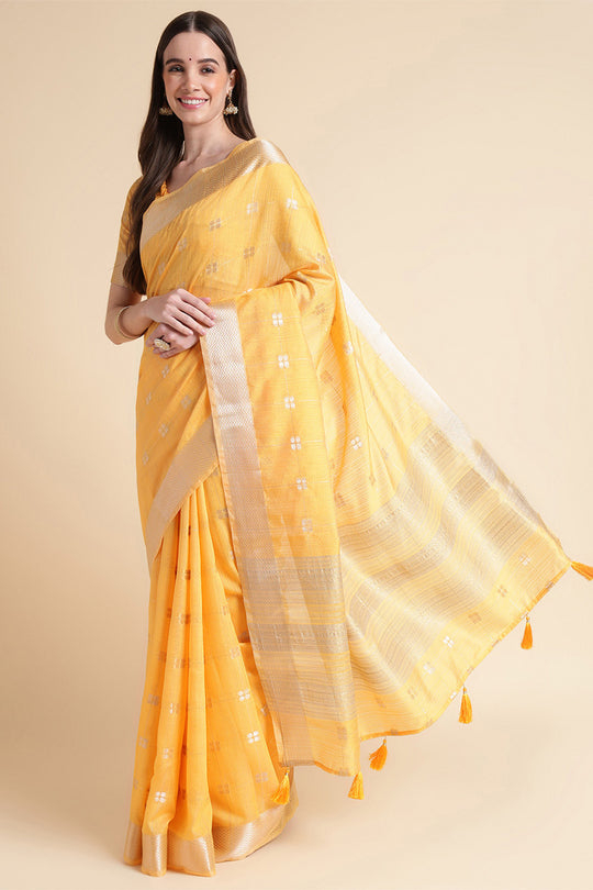 Yellow Organza Silk Saree With Blouse Piece