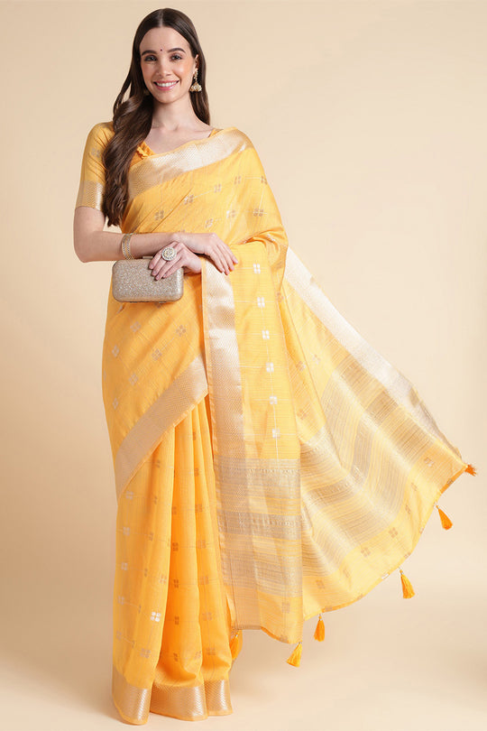Yellow Organza Silk Saree With Blouse Piece