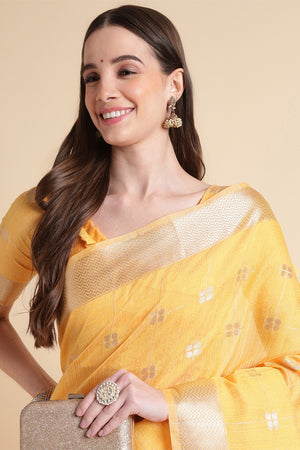 Yellow Organza Silk Saree With Blouse Piece