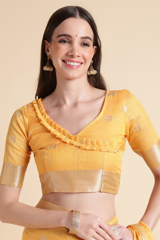 Yellow Organza Silk Saree With Blouse Piece