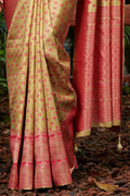 Beige And Pink Kanjivaram Saree