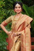 Beige And Red Kanjivaram Saree