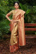 Beige And Red Kanjivaram Saree