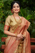 Beige And Red Kanjivaram Saree