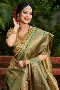 Beige And Green Kanjivaram Saree