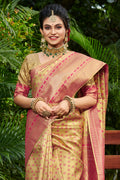 Beige And Pink Kanjivaram Saree