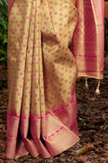 Beige And Pink Kanjivaram Saree