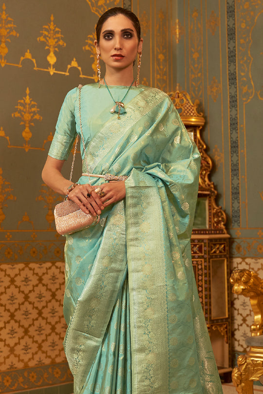 Mint Green Satin Saree