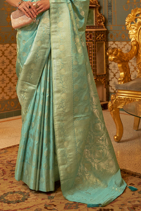 Mint Green Satin Saree