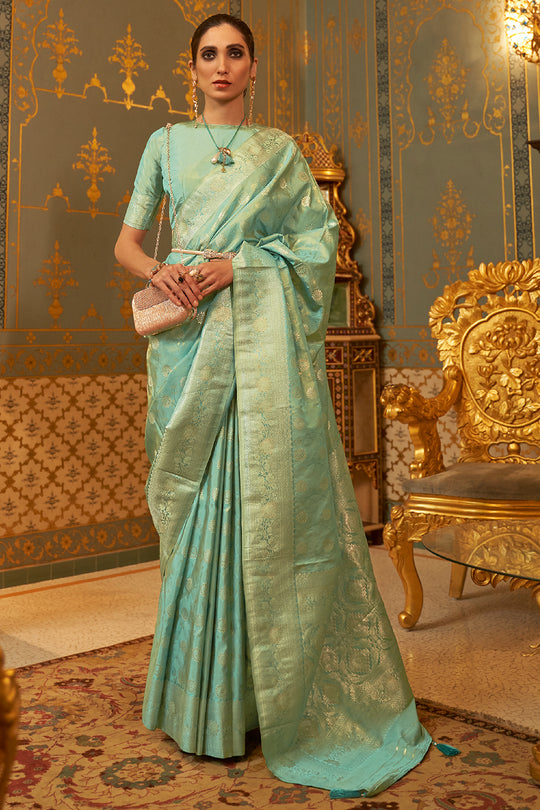 Mint Green Satin Saree