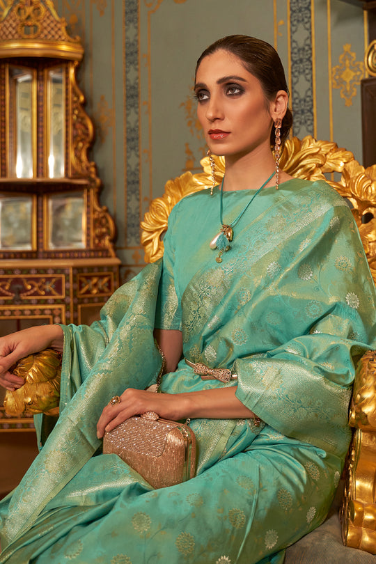 Mint Green Satin Saree