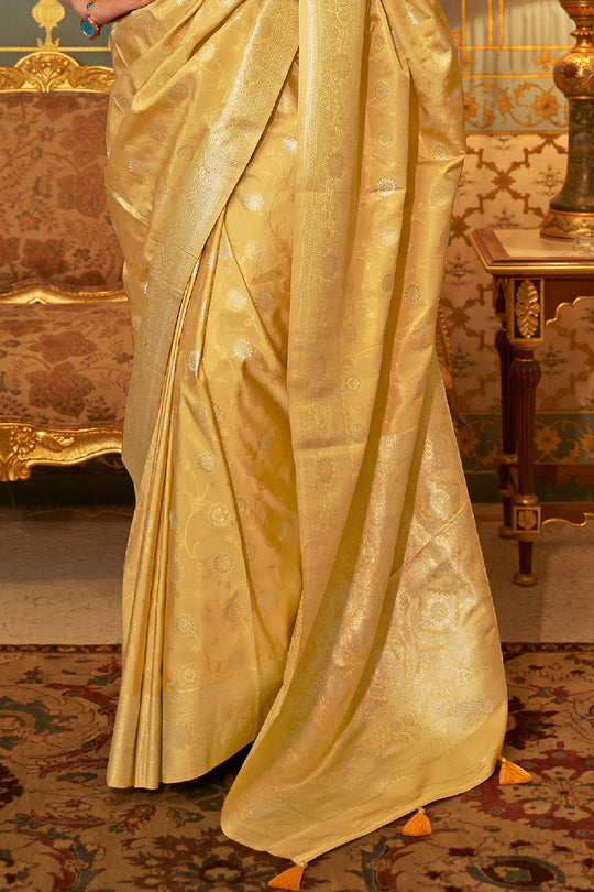Lemon Yellow Satin Saree