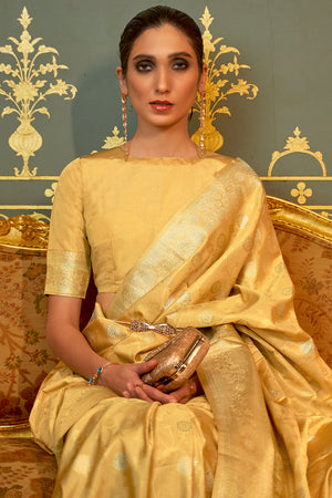 Lemon Yellow Satin Saree