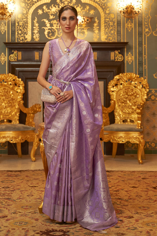 Pastel Lavender Satin Saree