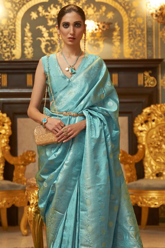 Sky Blue Satin Saree