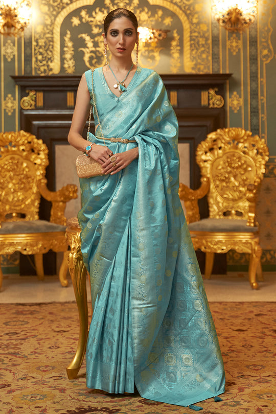 Sky Blue Satin Saree