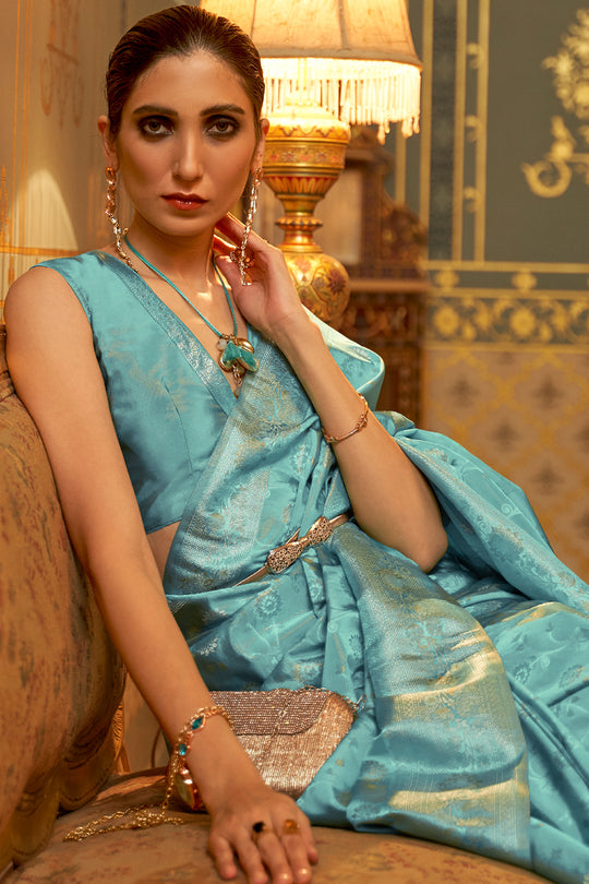 Sky Blue Satin Saree