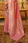 Flamingo Pink Satin Saree