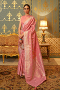 Flamingo Pink Satin Saree