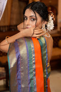 Womens Cotton Orange Saree With Blouse Piece