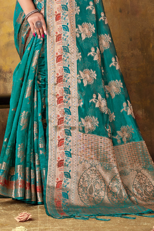 Ocean Blue Organza saree